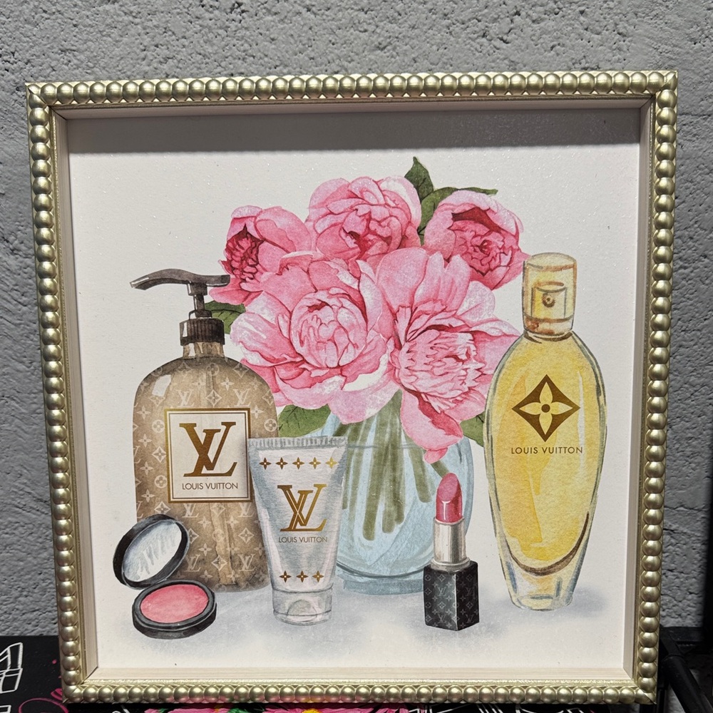Louis Vuitton Pink and Gold Floral Cosmetic Art Prints (Pair) - Picture 2 of 4